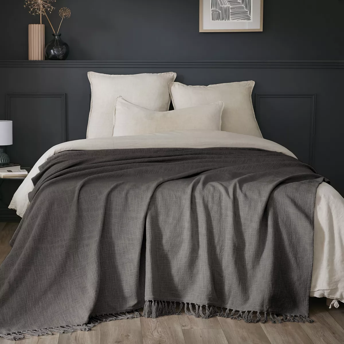 Manta de algodón (180 x 220 cm) Sixtine Gris oscuro