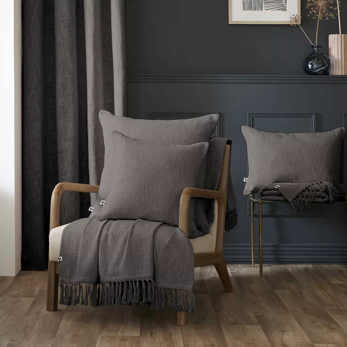 Plaid Baumwolle (180 x 220 cm) Sixtine Schiefergrau