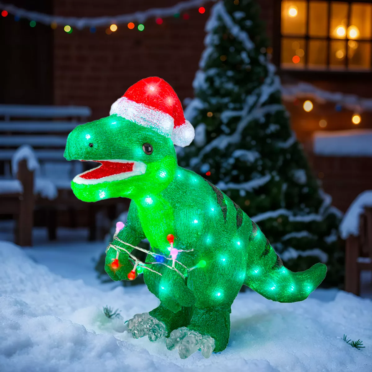 Dinosaure lumineux 80 LED (H47 cm) Rex Blanc Froid