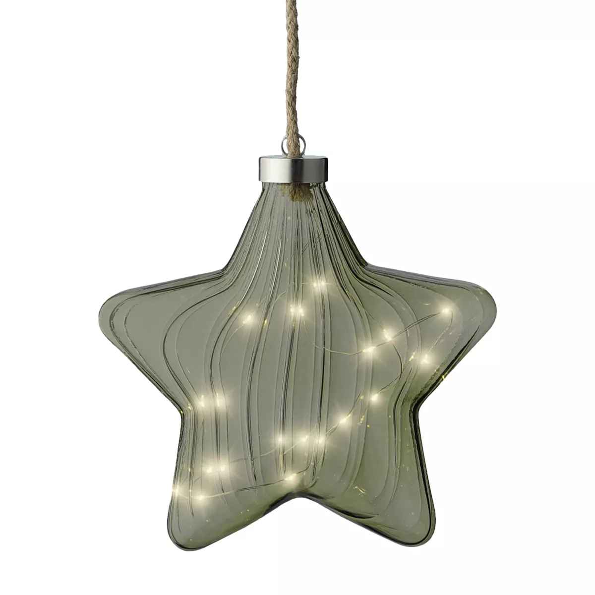 Étoile lumineuse en verre à piles 15 LED (D20 cm) Vintage Thé vert/blanc chaud