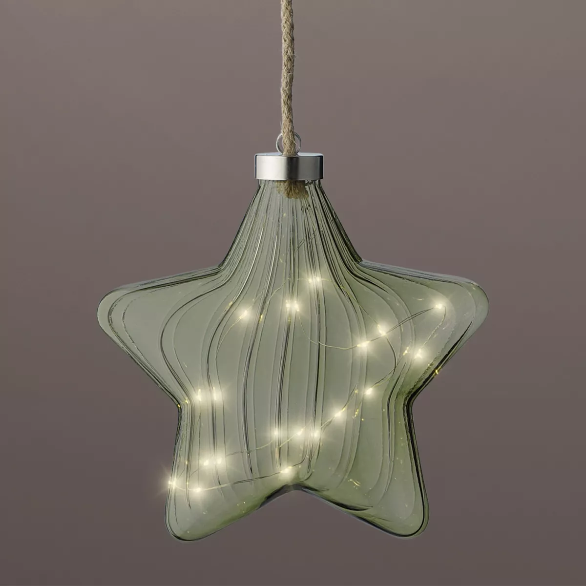 Étoile lumineuse en verre à piles 15 LED (D20 cm) Vintage Thé vert/blanc chaud