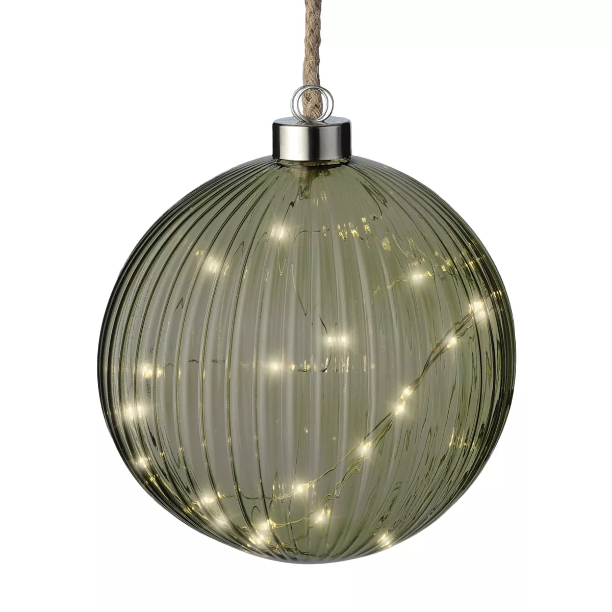 Beleuchtete Weihnachtsdeko Batteriebetrieben 30 LED (D14 cm) Vintage Teegrün/Warmweiß