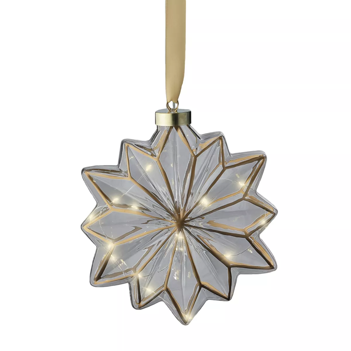 Beleuchtete Blume aus Glas Batteriebetrieben15 LED (D19 cm) Vintage Gold/Warmweiß