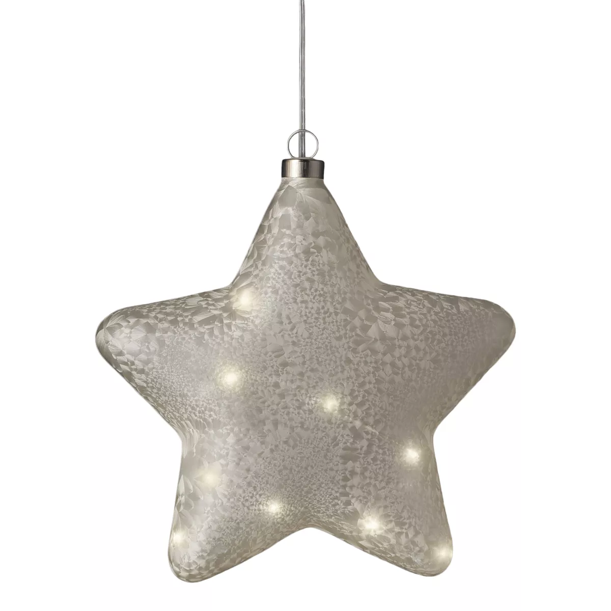 Étoile lumineuse en verre à piles 15 LED (D20 cm) Glacée Blanc chaud