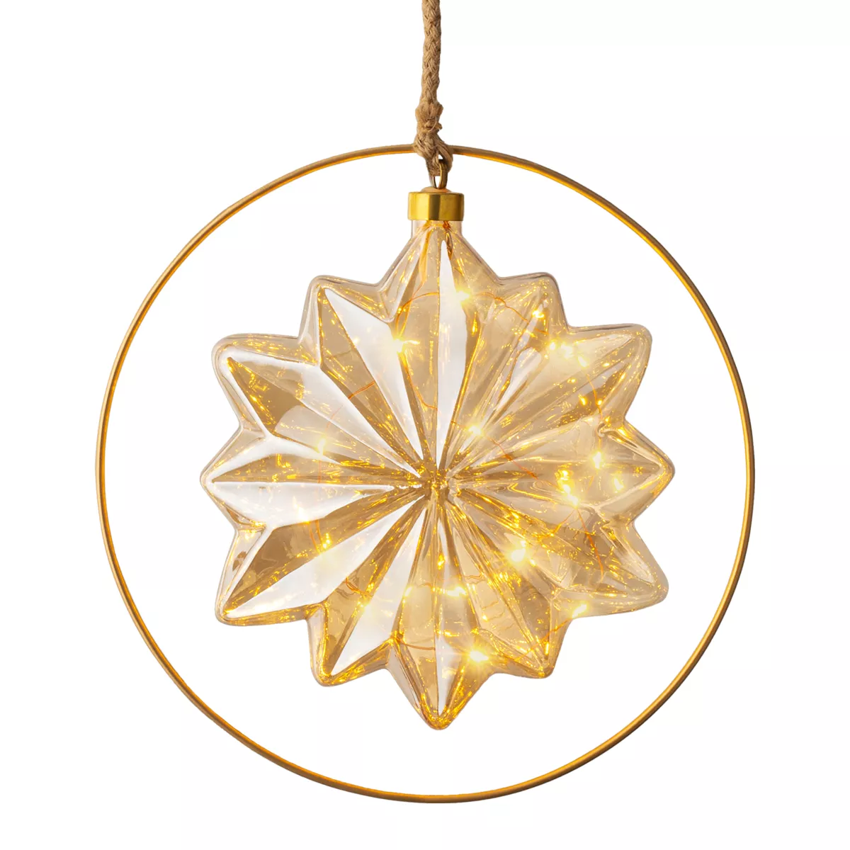 Beleuchtete Weihnachtsdeko Batteriebetrieben15 LED (D26 cm) Flocon d’Hiver Bernsteinfarben/Warmweiß