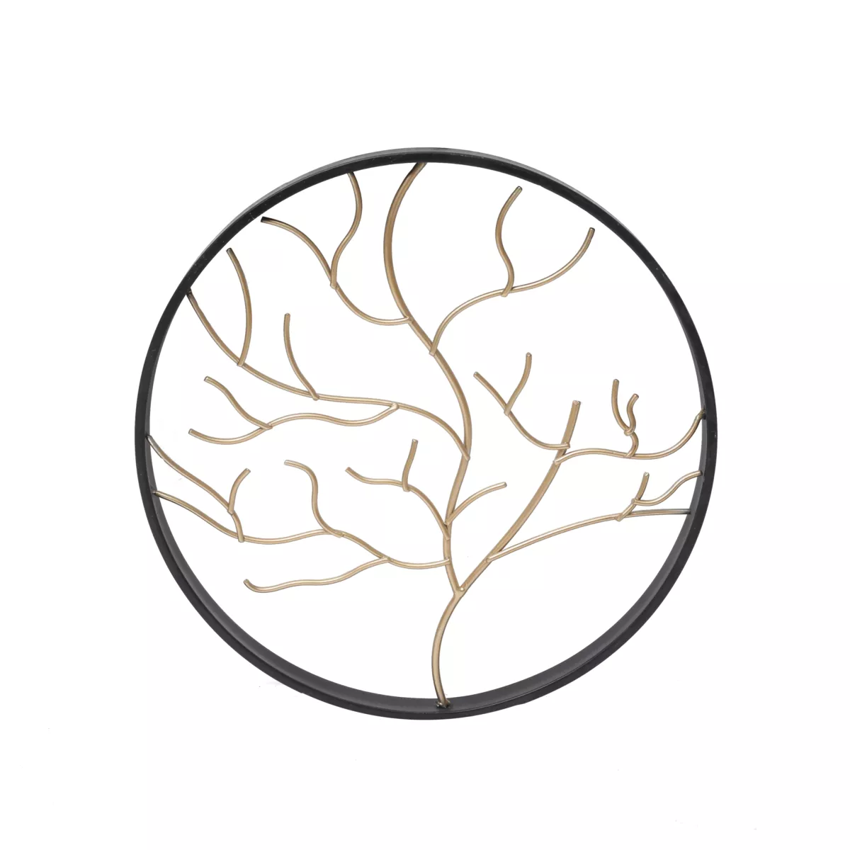 Decorazione murale rotonda in metallo (D28 cm) Albero contemporaneao Nero e dorato