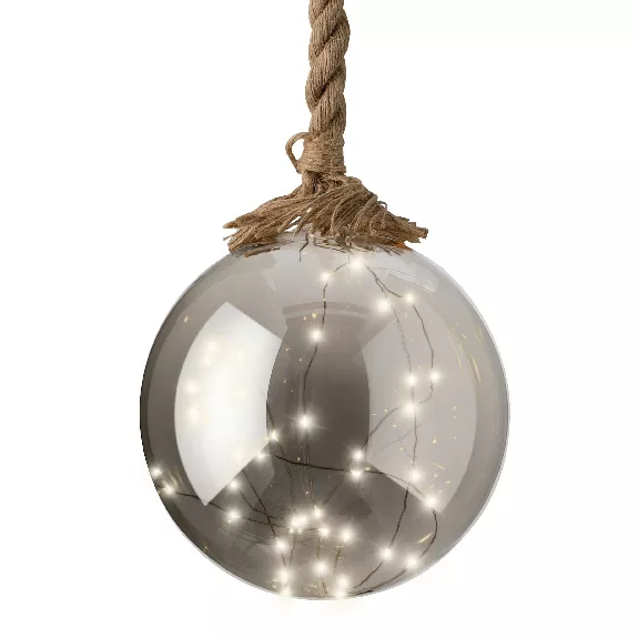 Boule lumineuse à piles 40 LED (D20 cm) Glacée Gris et blanc chaud