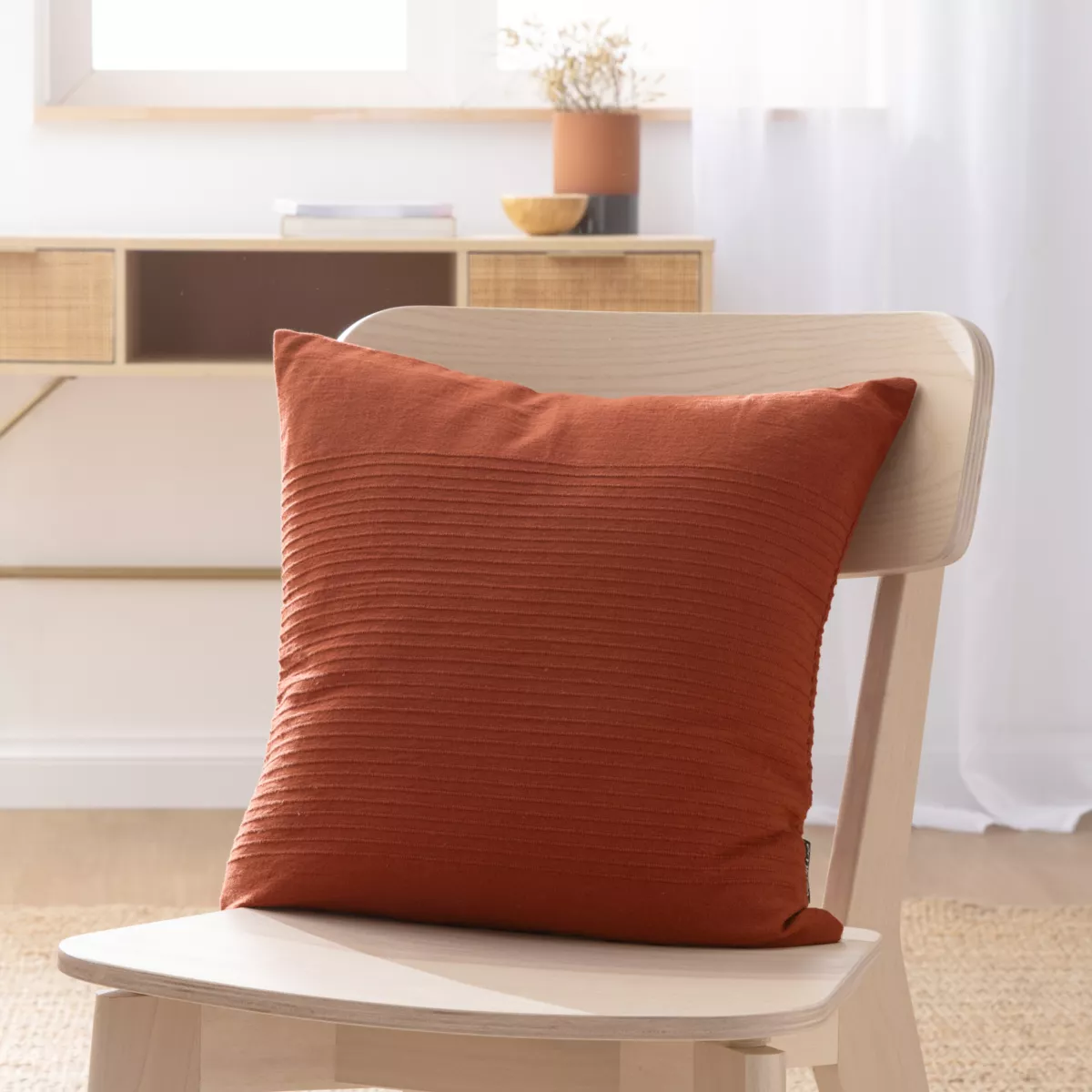 Housse de coussin carrée coton tissé (40 x 40 cm) Léa Terracotta