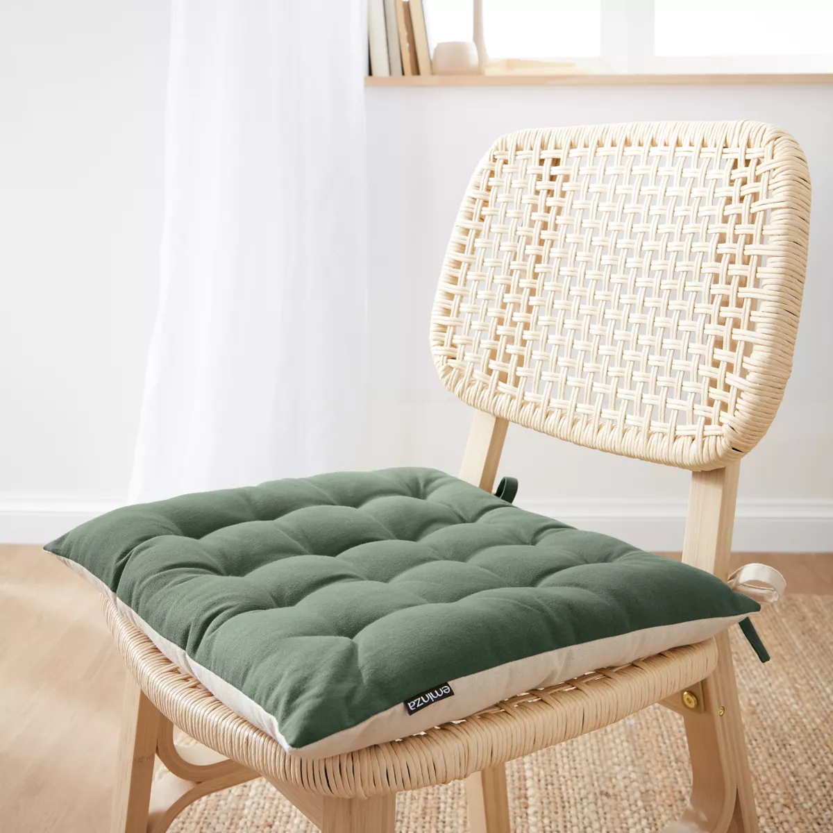 Galette de chaise carrée coton (40 x 40 cm) Pixel Bicolore Vert kaki / beige