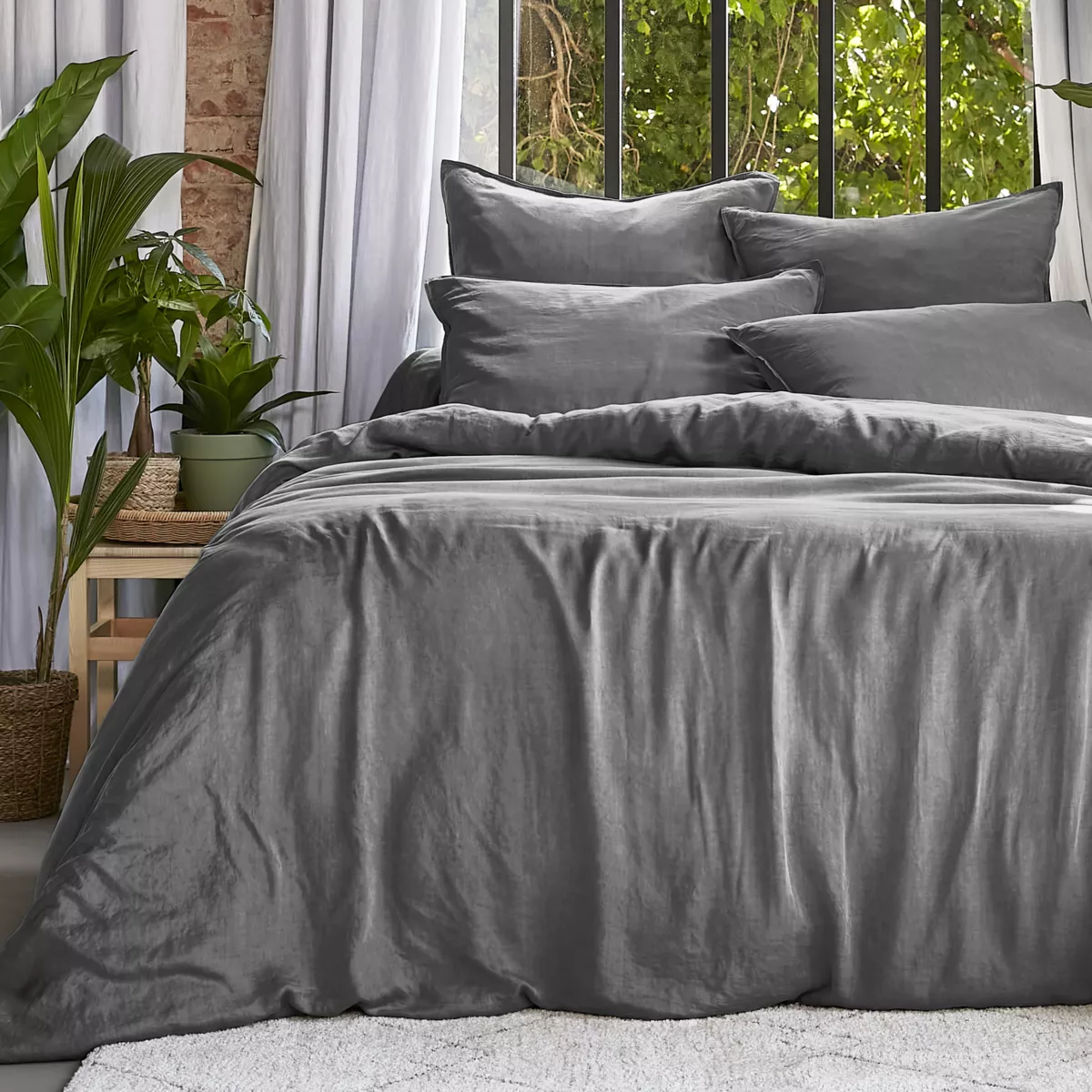 Bettbezug aus gewaschenem TENCEL™ Lyocell (260 x 240 cm) Olivia Granitgrau 