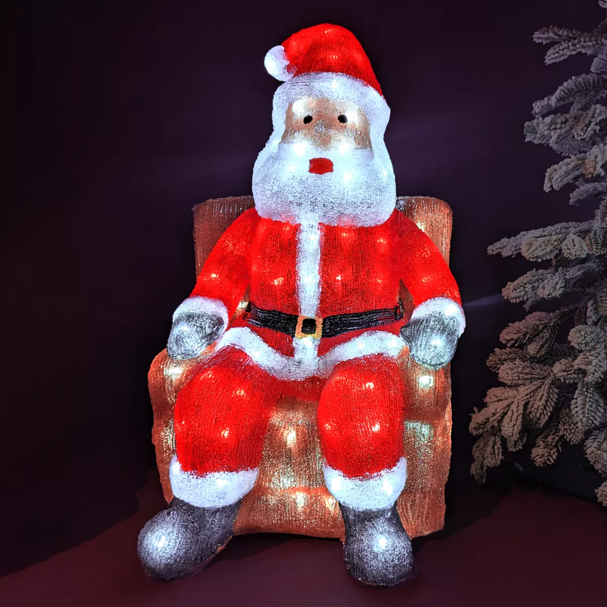 Père Noël lumineux assis 100 LED (H60 cm) Blanc froid