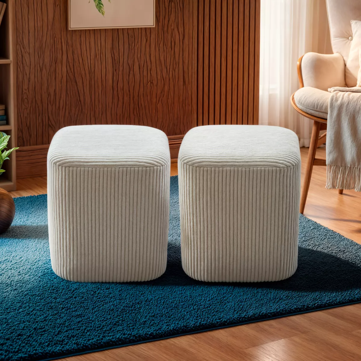 Set van 2 fluwelen poefs (H 38 cm) Shan Beige