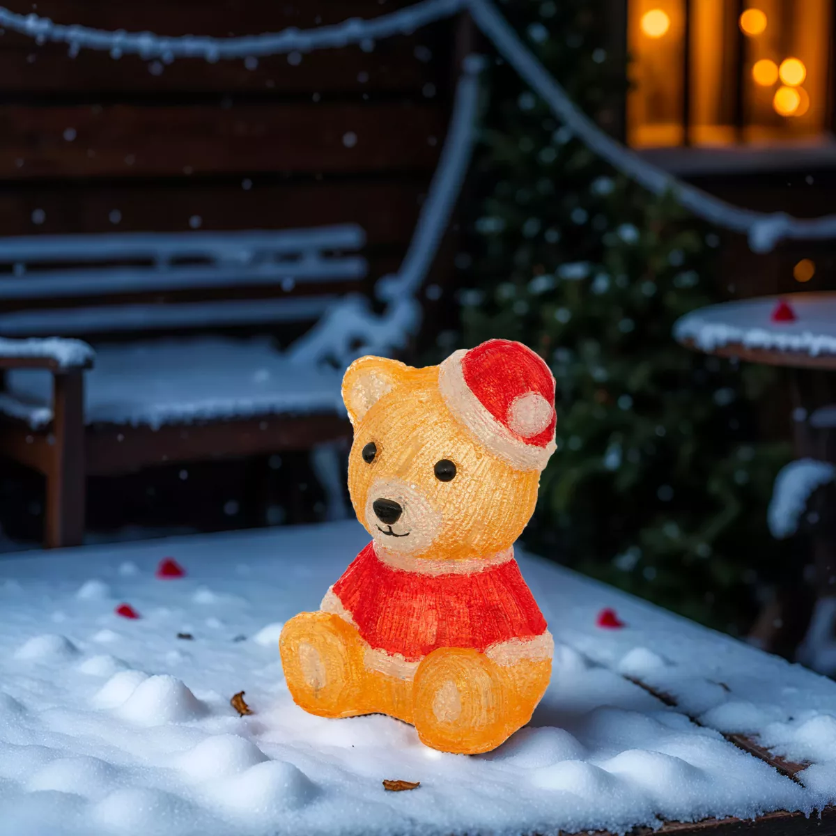 Beleuchteter Bär batteriebetrieben 28 LED (H24 cm) Maël Kaltweiß