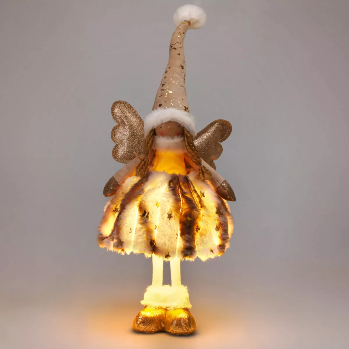 Beleuchteter Engel batteriebetrieben (H50 cm) Gladys fourrure Goldfarben