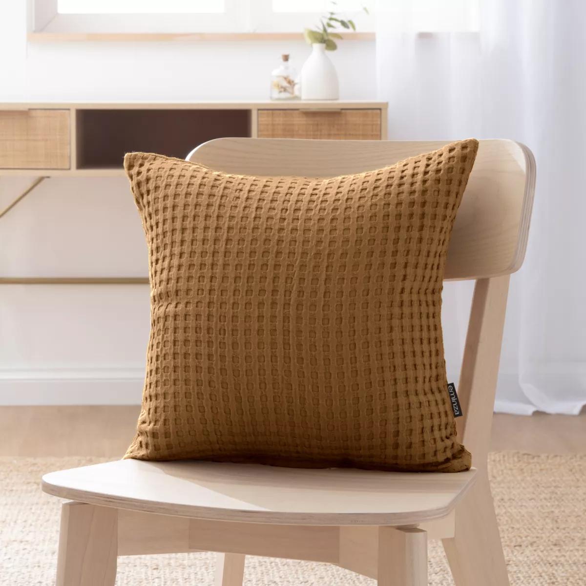 Housse de coussin carrée coton nid d'abeille (40 x 40 cm) Maya Camel