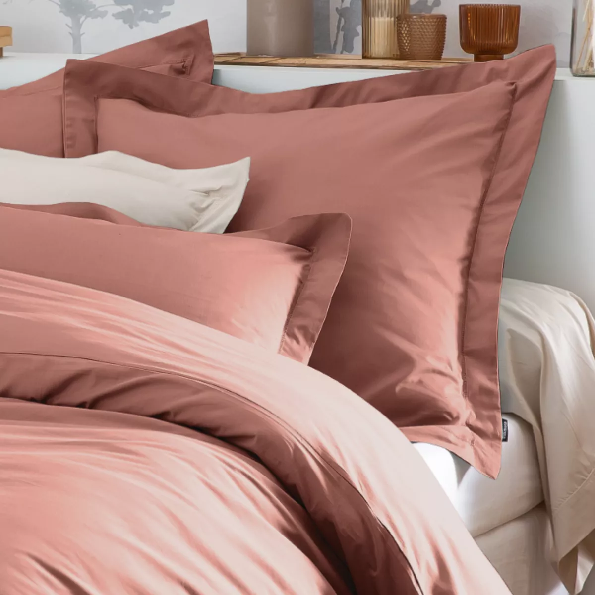 Funda de almohada rectangular de percal de algodón (80 cm) Cali Rosa madera