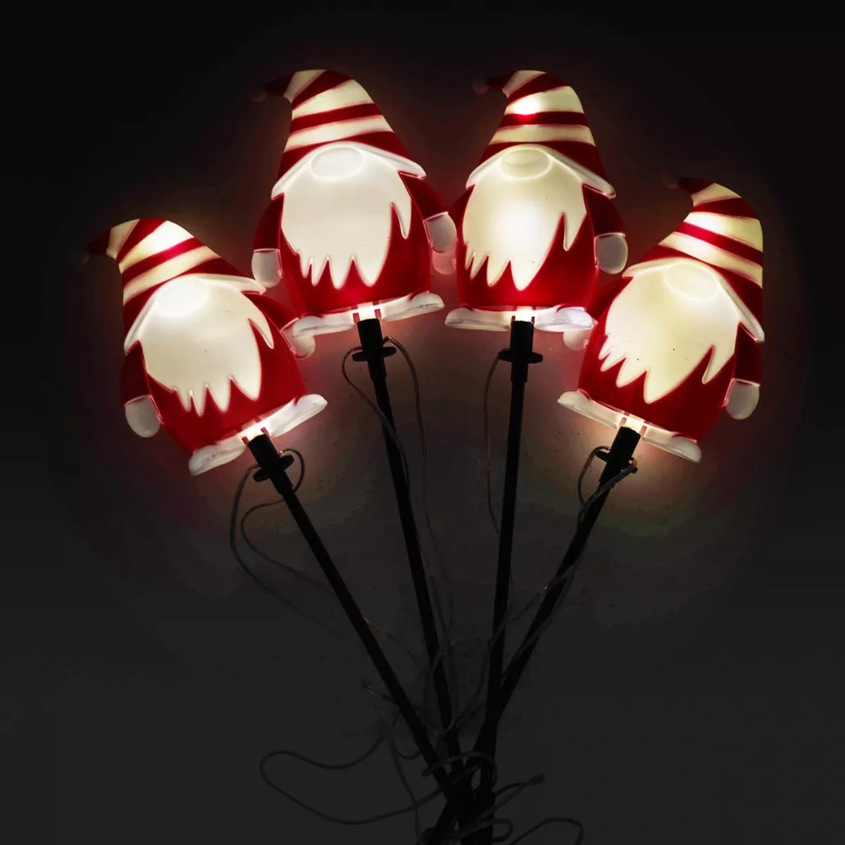 Set van 4 zonne-tuinpalen (H40 cm) Lichte kabouters Warm wit