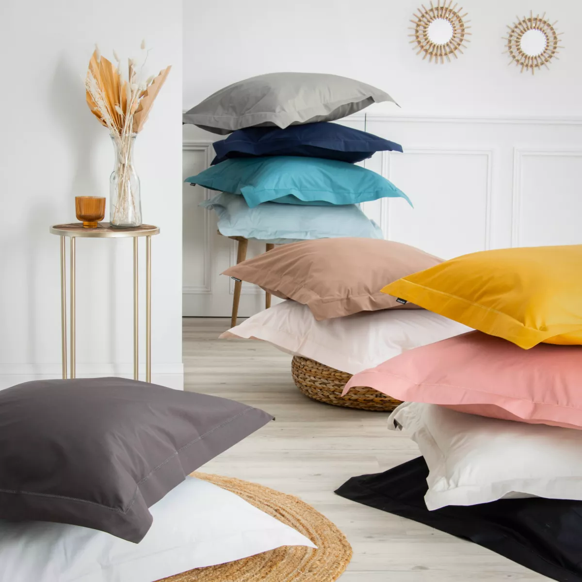 Drap housse percale de coton (90 x 200 cm) Cali Noir