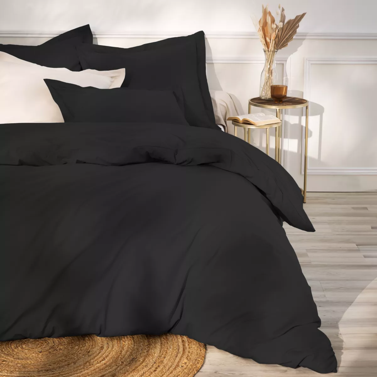 Drap housse percale de coton (90 x 200 cm) Cali Noir