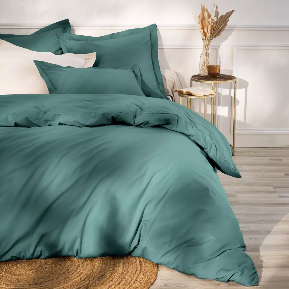 Sábana bajera en percal de algodón  (160 cm) Cali Azul trullo