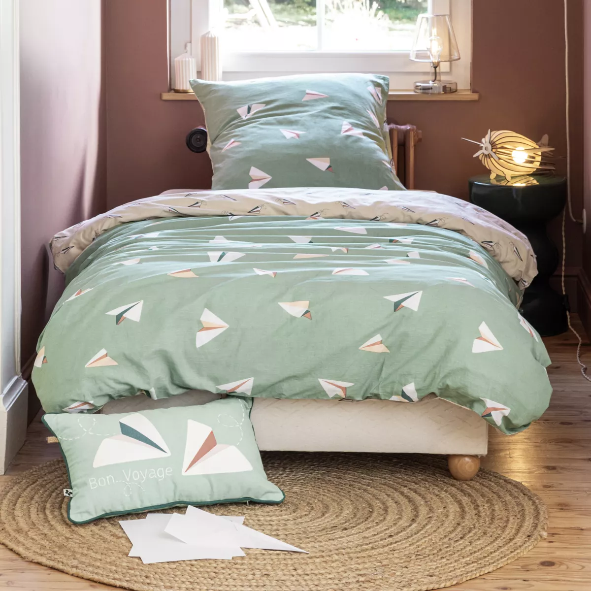 Parure de lit (Housse de couette + 1 Taie d'oreiller) 140 x 200 cm Coton imprimŽ PETITS PAPIERS