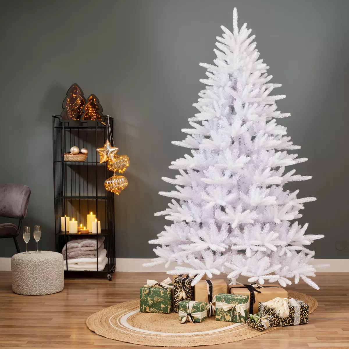 Albero di Natale artificiale H240 cm Odense Bianco iridescente e glitterato