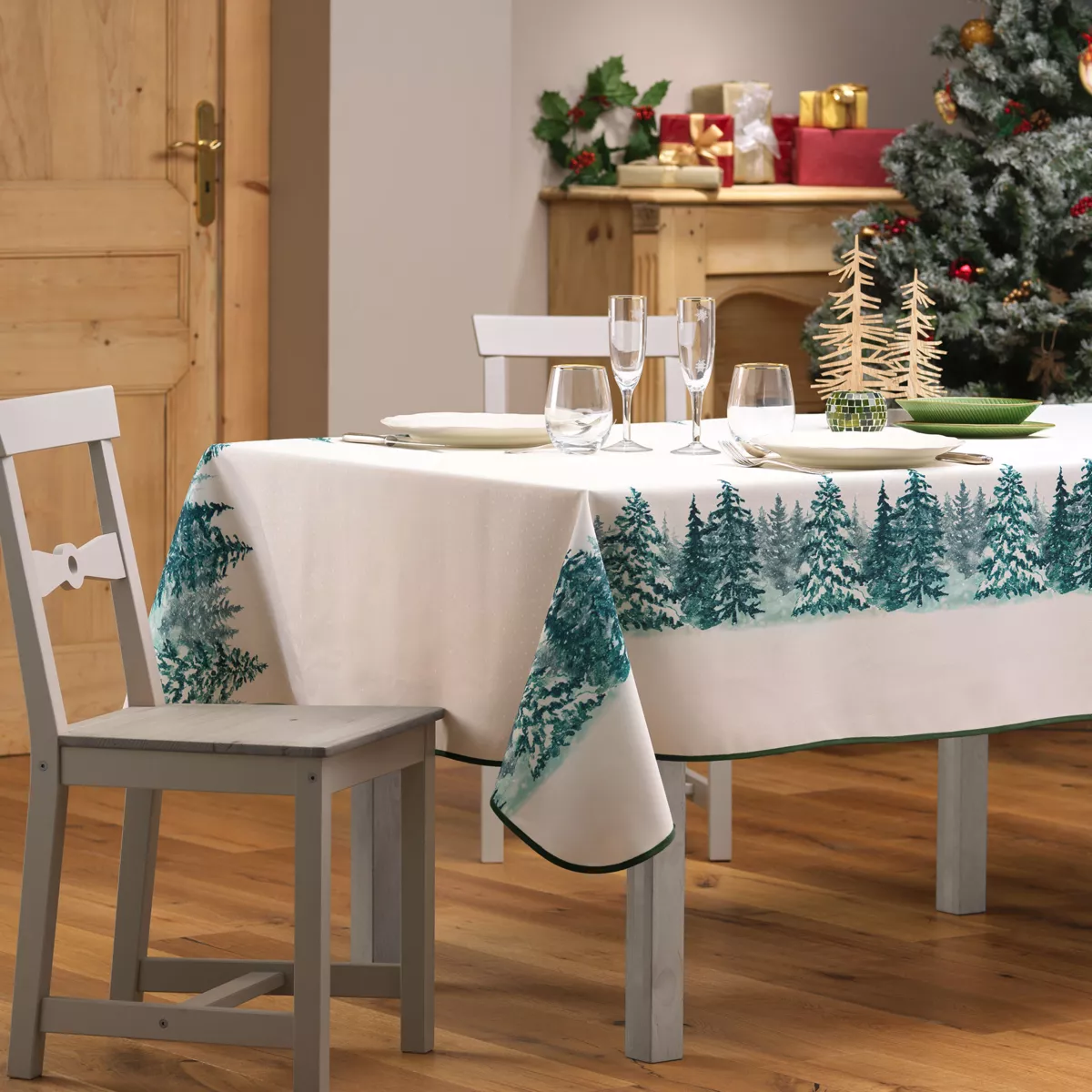 Nappe de Noël rectangulaire (150 x 240 cm) Christmas Ecru
