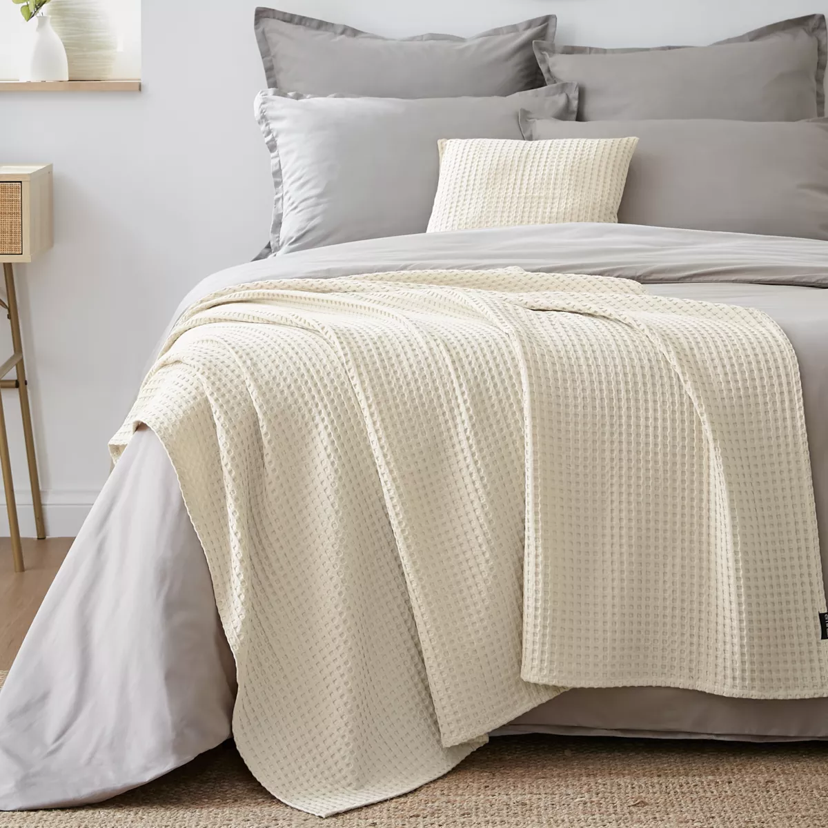 Colcha decorativa algodón nido de abeja (130 x 160 cm) Maya Beige pampa