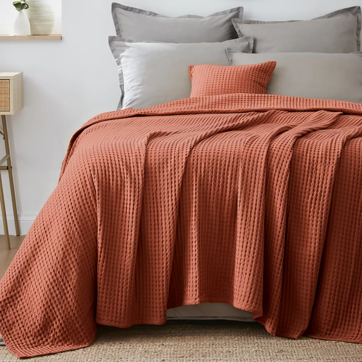 Couvre-lit coton nid d'abeille (180 x 220 cm) Maya Terracotta