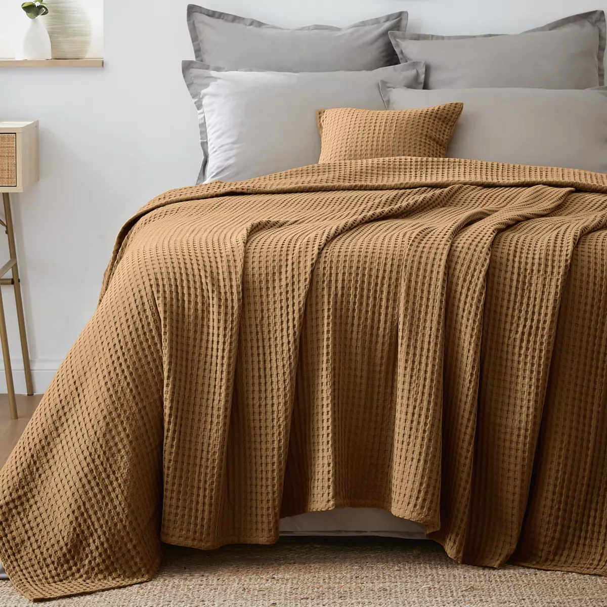 Tagesdecke Baumwolle Wabenoptik (180 x 220 cm) Maya Camel