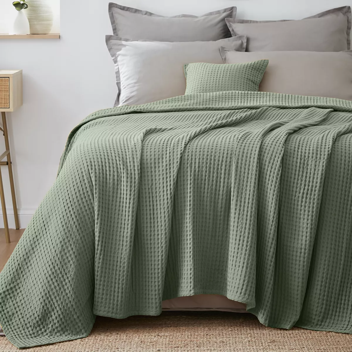 Katoenen sprei honingraat (220 x 250 cm) Maya Rozemarijn Groen