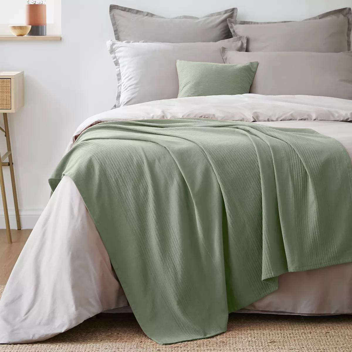 Runner letto cotone (130 x 160 cm) Léa Verde rosmarino