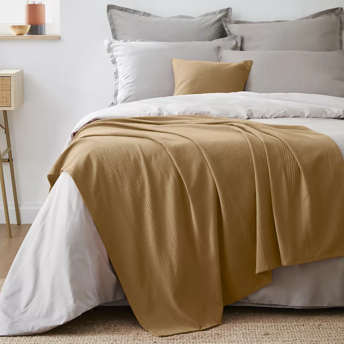 Colcha decorativa algodón tejido (130 x 160 cm) Léa Camel