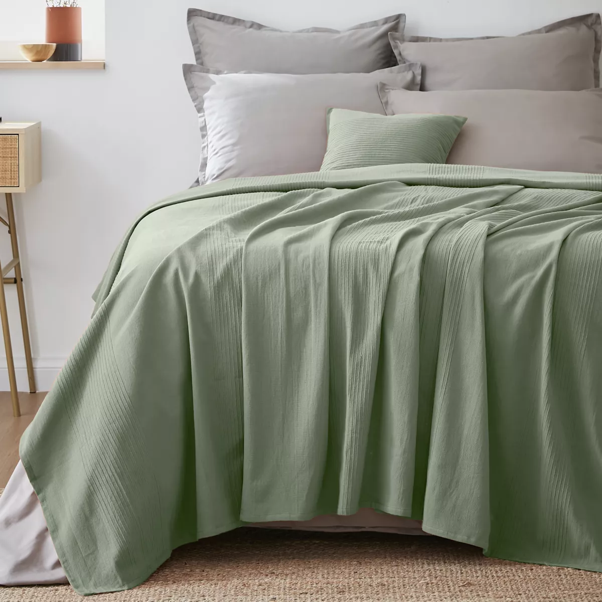 Cubrecama algodón tejido (220 x 250 cm) Léa Verde romero