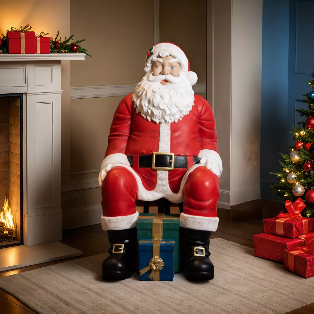 Traditioneller Weihnachtsman XXL (H137 cm) Klaus assis und les cadeaux
