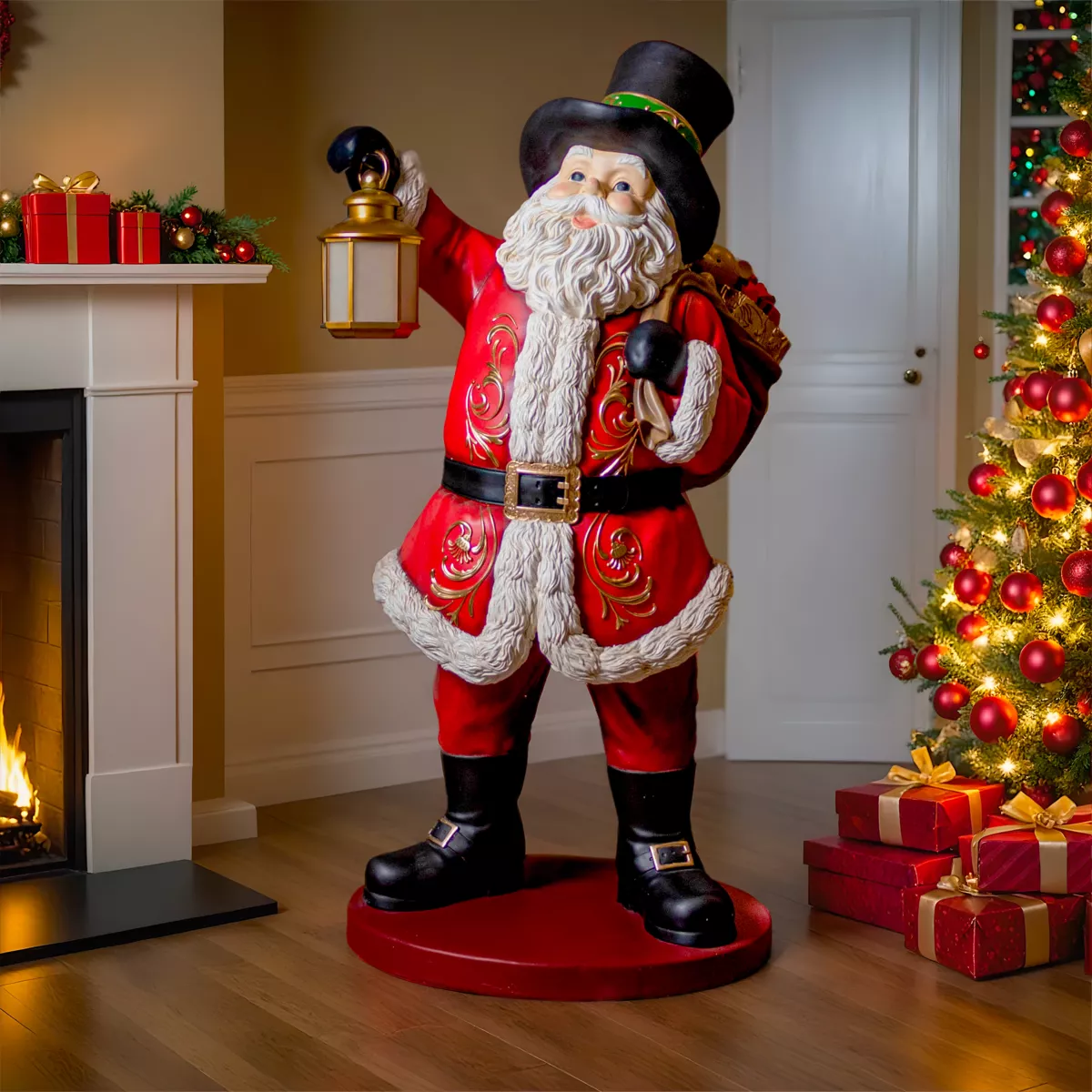 Weihnachtsmann XXL Batteriebetrieben (H166 cm) Klaus et sa lanterne illuminée - Weihnachtsdeko