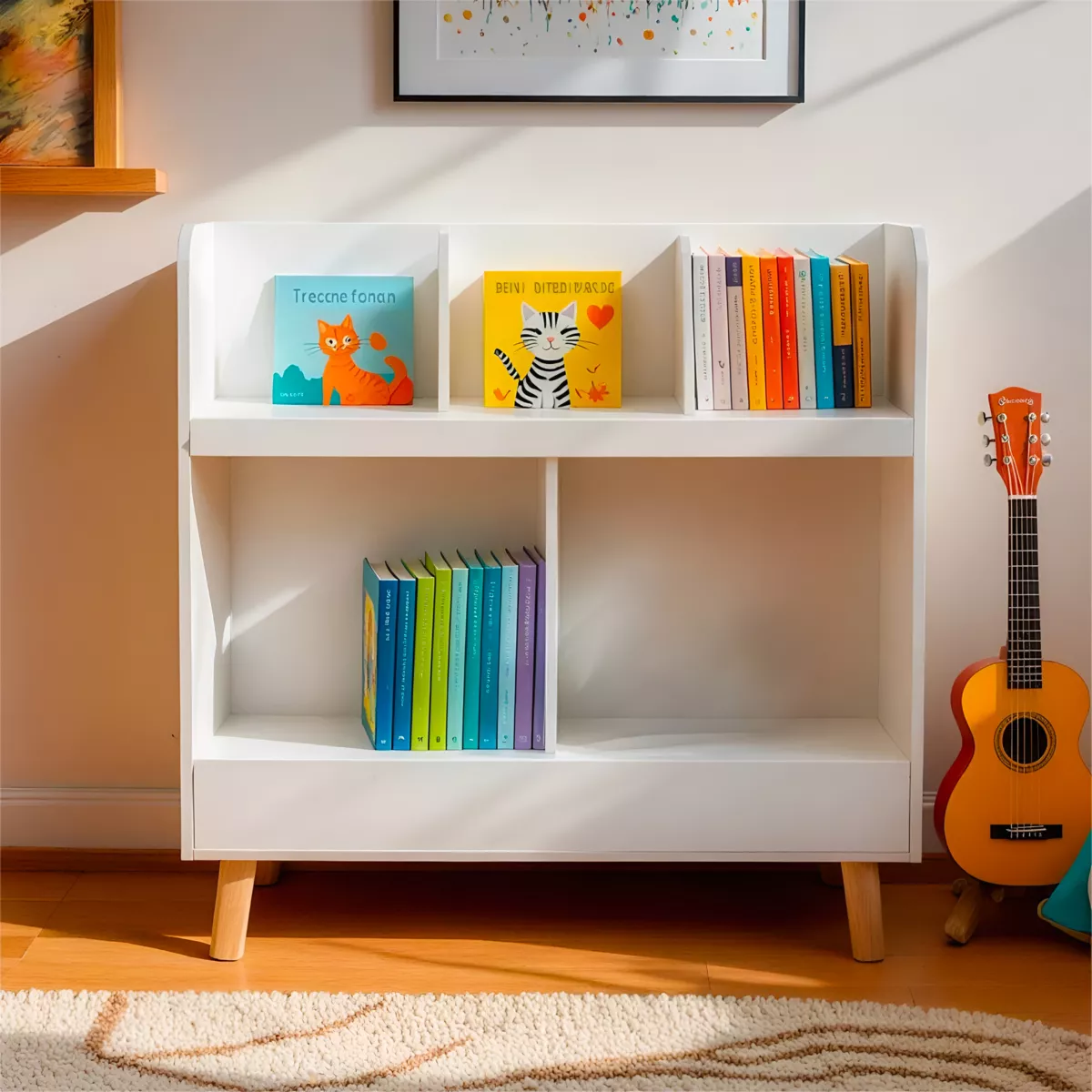 Børneopbevaringsmøbel i træ med 5 rum (H70 cm) Hector Hvid