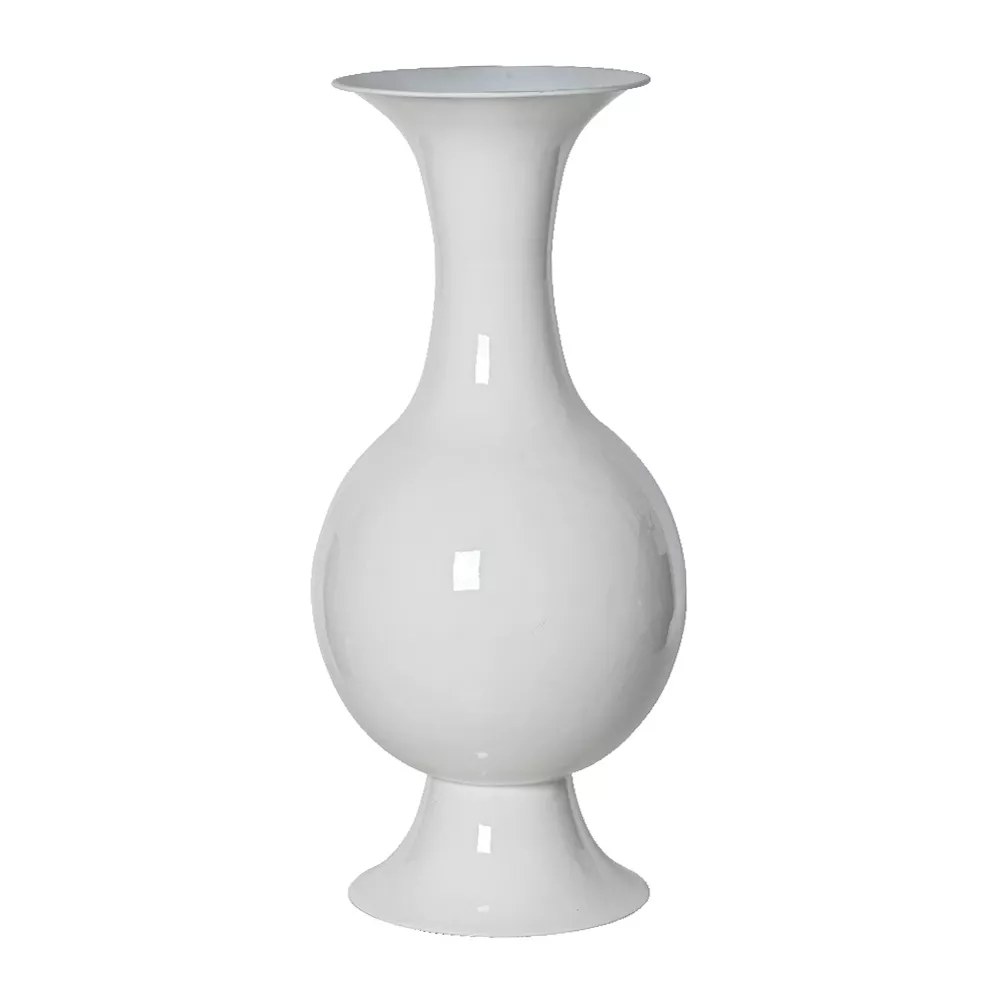 Grand Vase en métal émaillé fait main (H56 cm) Soléa Blanc brillant