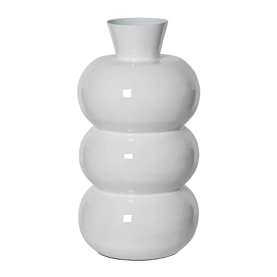 Håndlavet emaljeret metalvase (H33 cm) Serena Blank hvid