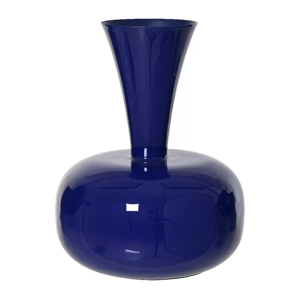 Handgemachte Vase aus emailliertem Metall (H23 cm) Cléa Königsblau glänzend