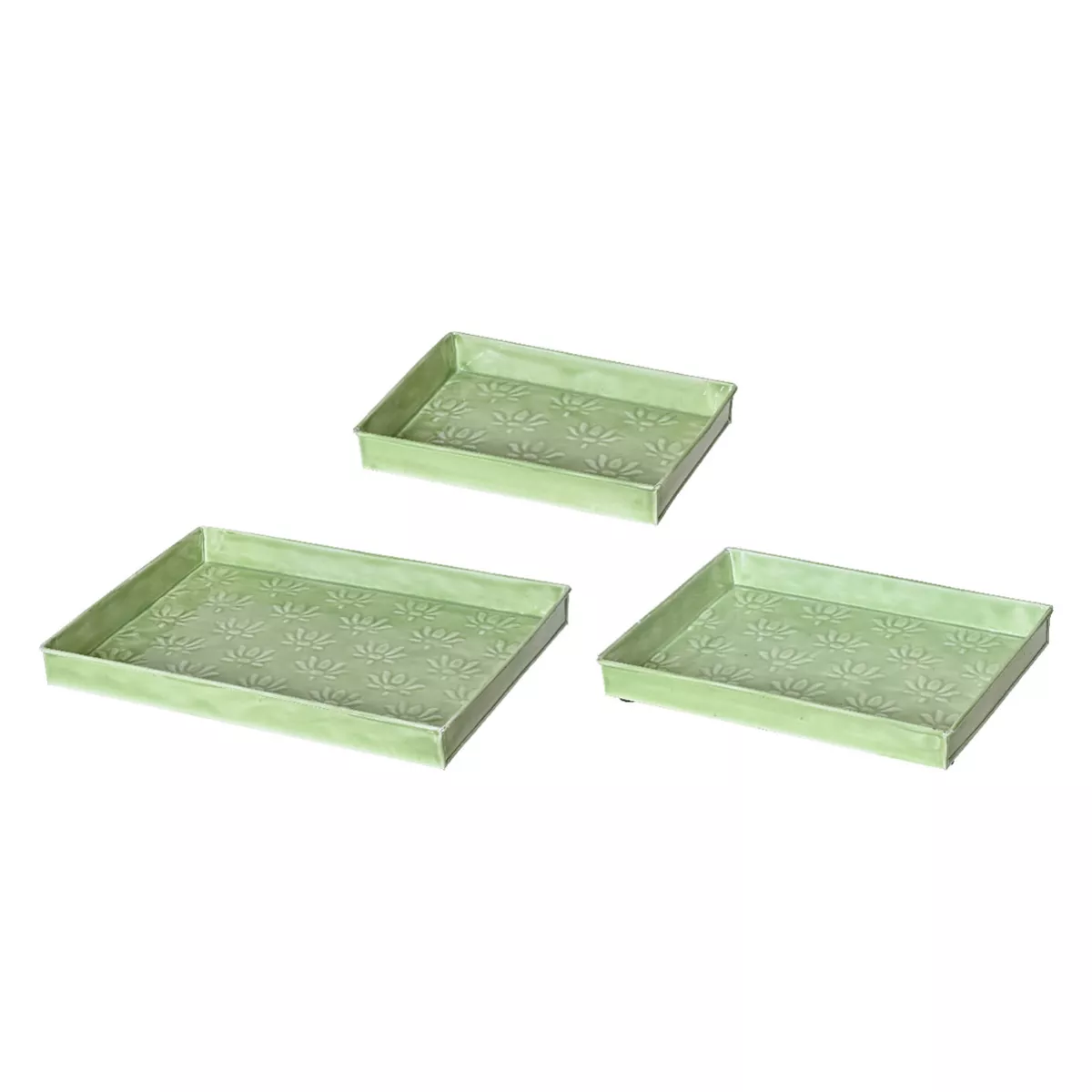 Set di 3 vassoi decorativi (34 x 24 cm) Fiori di Ésmée Verde mela