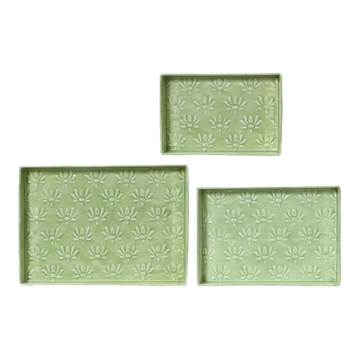 Set di 3 vassoi decorativi (34 x 24 cm) Fiori di Ésmée Verde mela