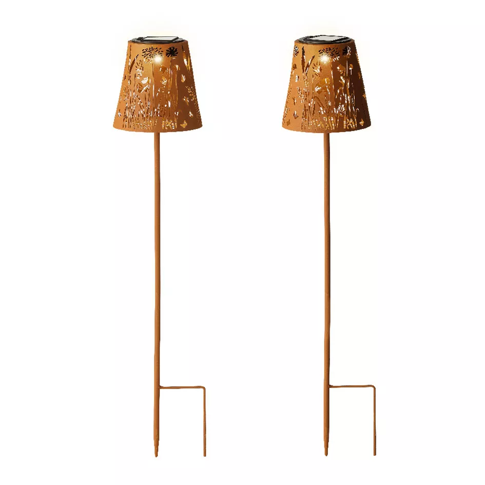 Set di 2 paletti da giardino solari LED (H58 cm) Floreale Marrone rustico