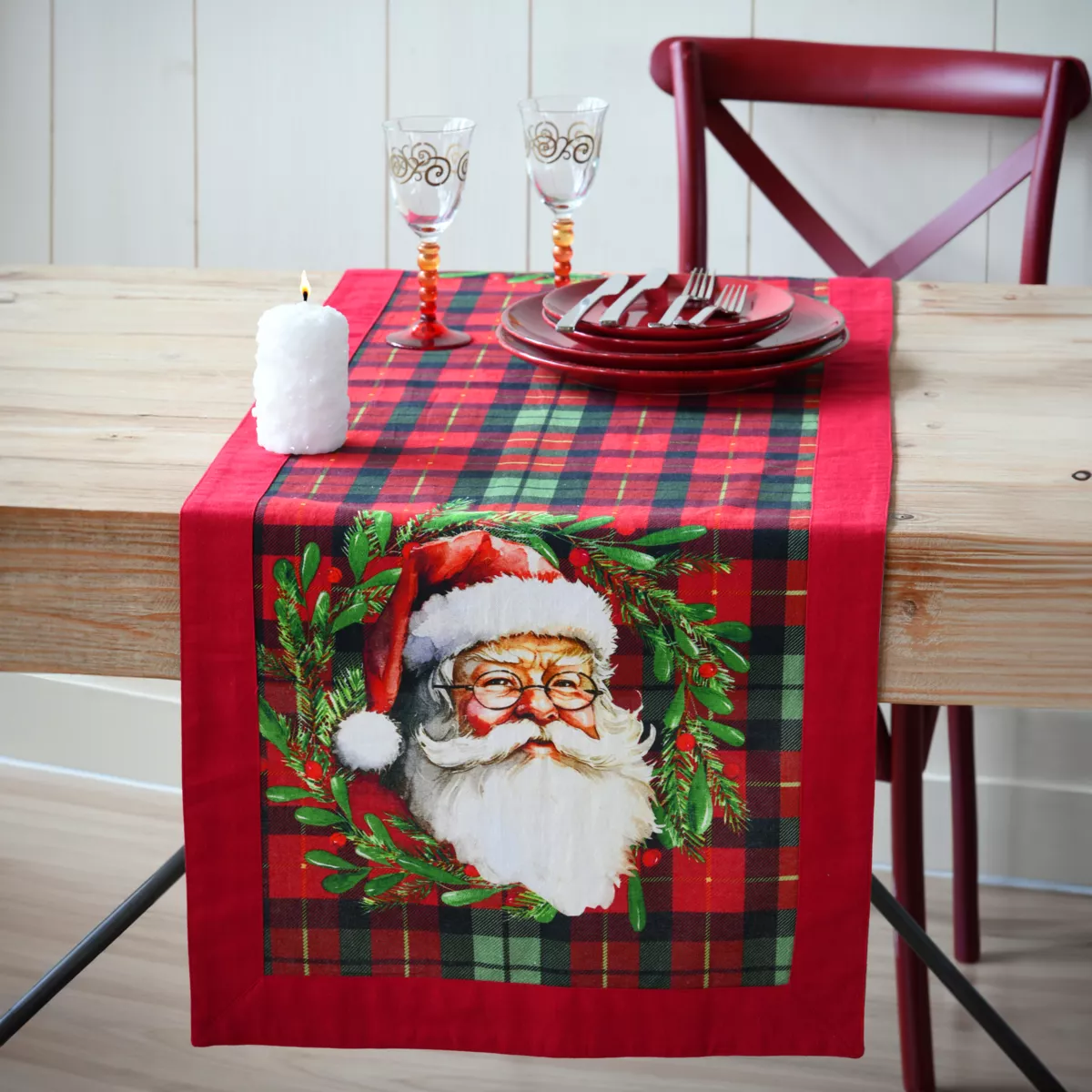 Tischläufer aus Baumwolle (150 x 45 cm) Weihnachtsmann Harold Bordeaux