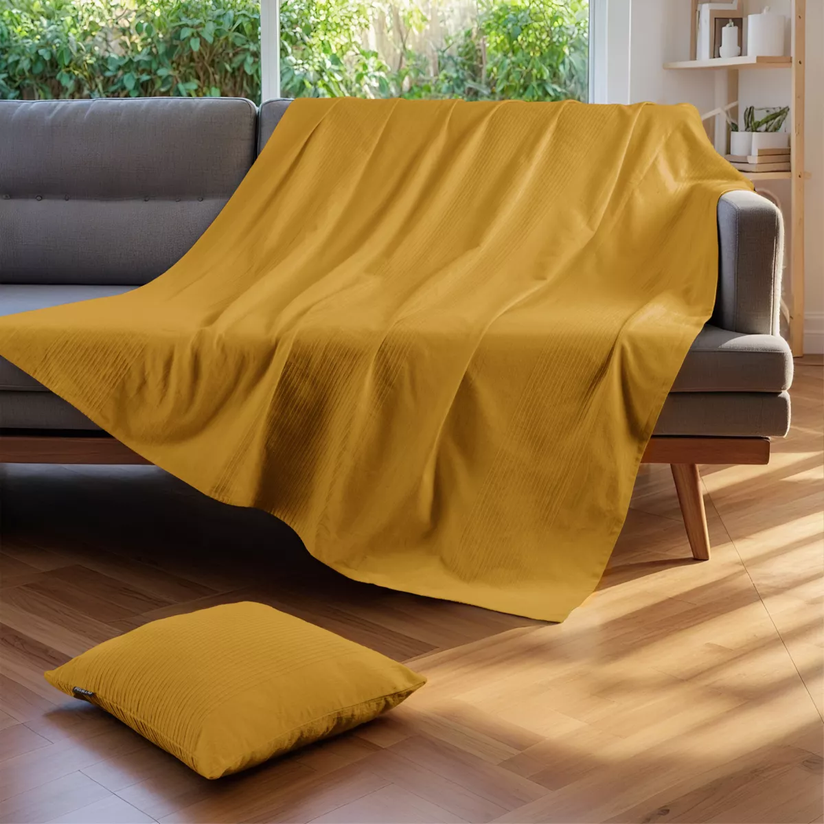 Tagesdecke Baumwolle gewebt (220 x 250 cm) Léa Safrangelb