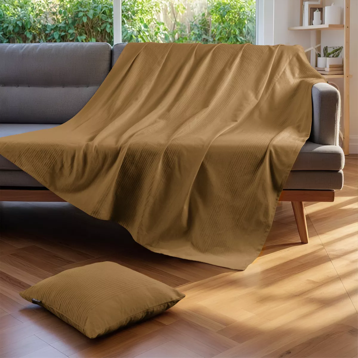 Couvre-lit coton tissé (180 x 220 cm) Léa Camel