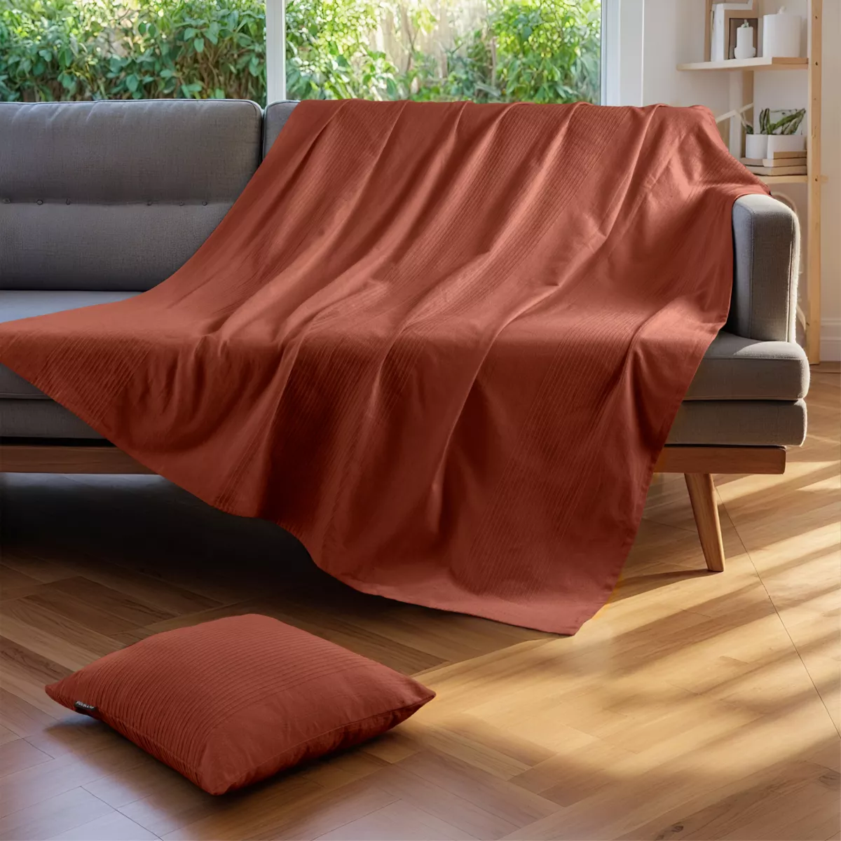 Couvre-lit coton tissé (180 x 220 cm) Léa Terracotta