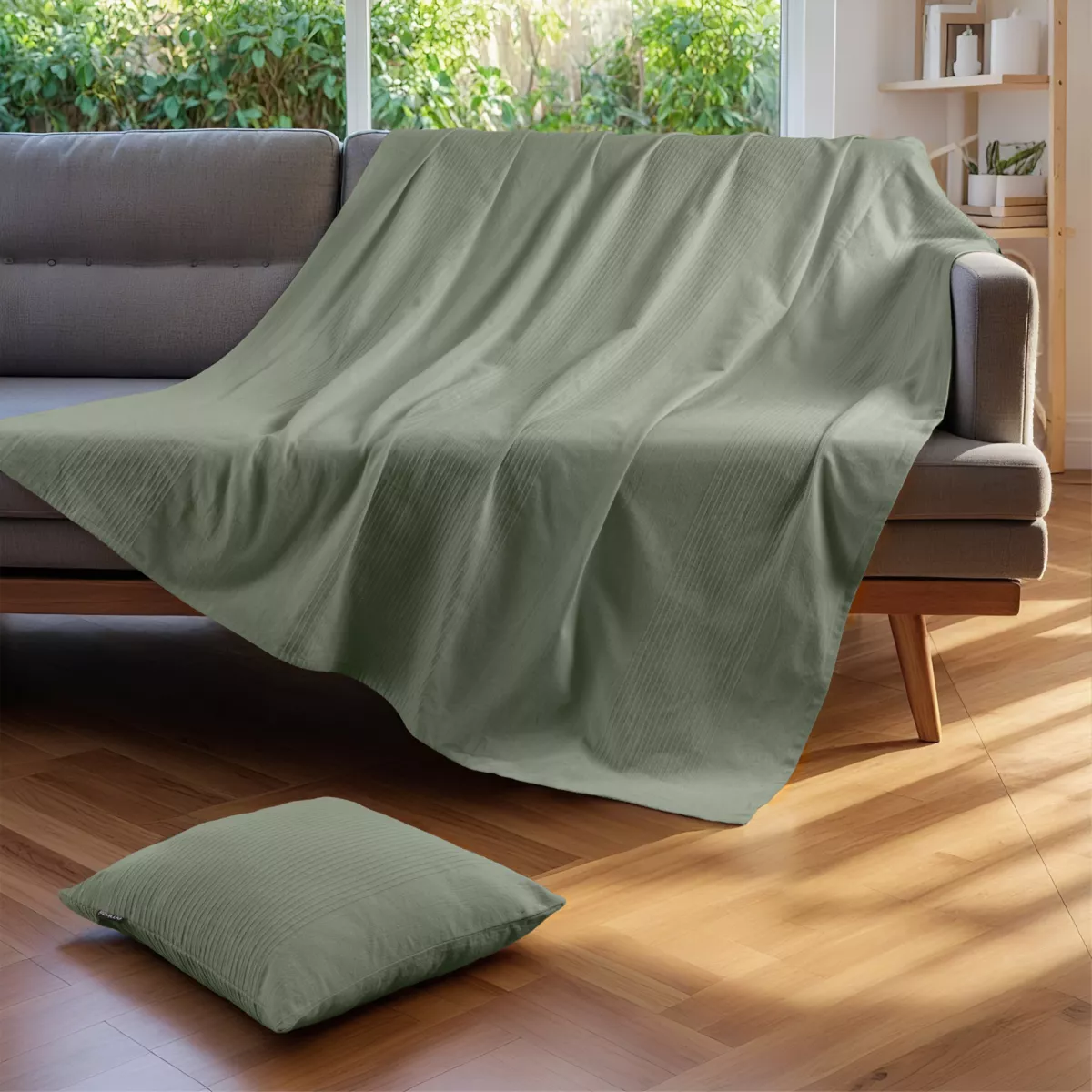 Geweven katoenen bedsprei (130 x 160 cm) Léa Rozemarijn Groen