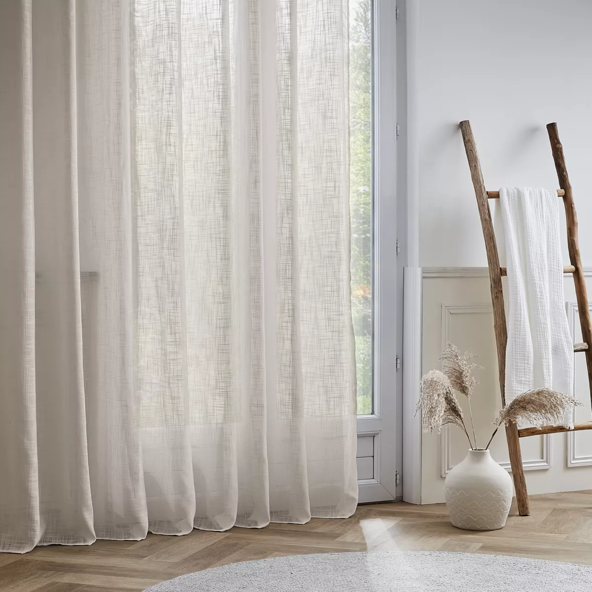Tenda trasparente con effetto lino e passanti nascosti (280 x 240 cm) Robin Beige