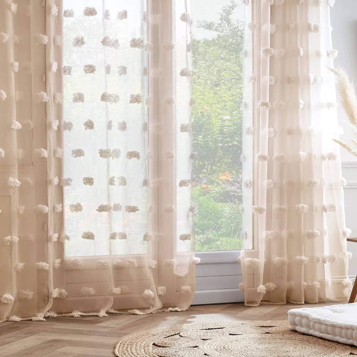 Gardine mit Ösen & Pompons (180 x 240 cm) Suzie Beige